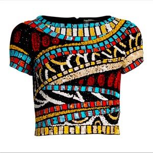 Alice + Olivia Kelli Multicolor Sequin Embellished Crop Top